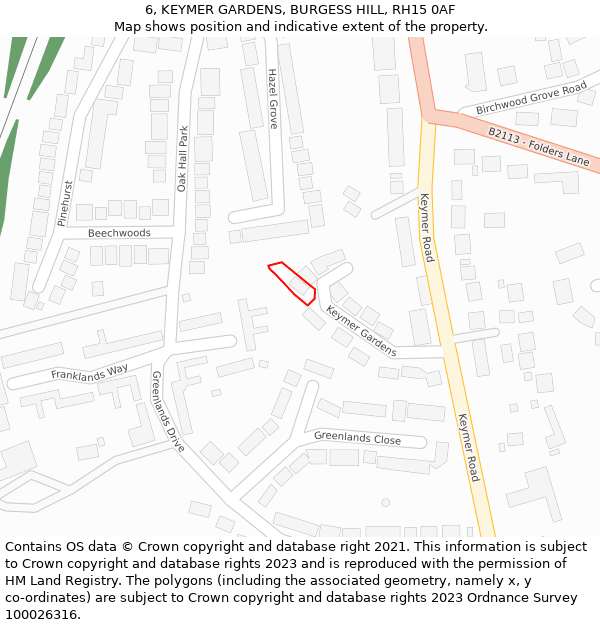 6, KEYMER GARDENS, BURGESS HILL, RH15 0AF: Location map and indicative extent of plot