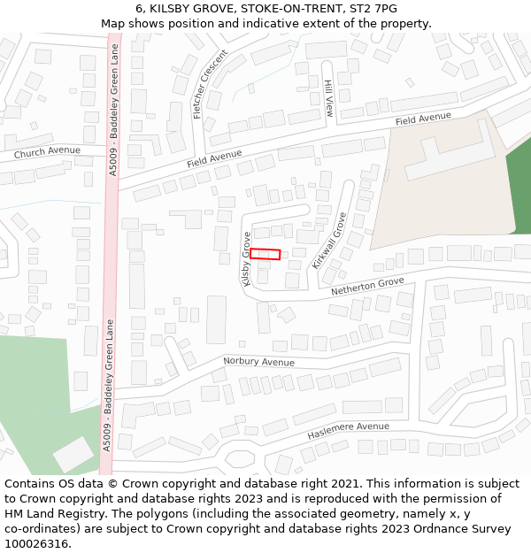6, KILSBY GROVE, STOKE-ON-TRENT, ST2 7PG: Location map and indicative extent of plot