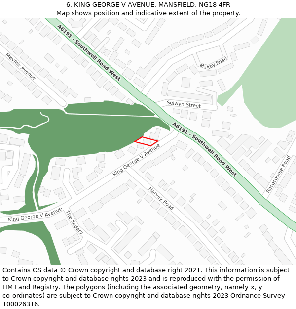 6, KING GEORGE V AVENUE, MANSFIELD, NG18 4FR: Location map and indicative extent of plot