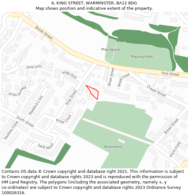 6, KING STREET, WARMINSTER, BA12 8DG: Location map and indicative extent of plot