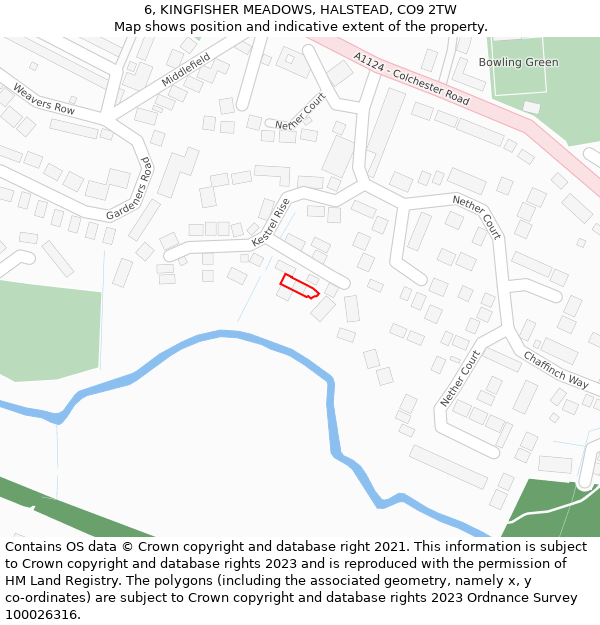 6, KINGFISHER MEADOWS, HALSTEAD, CO9 2TW: Location map and indicative extent of plot