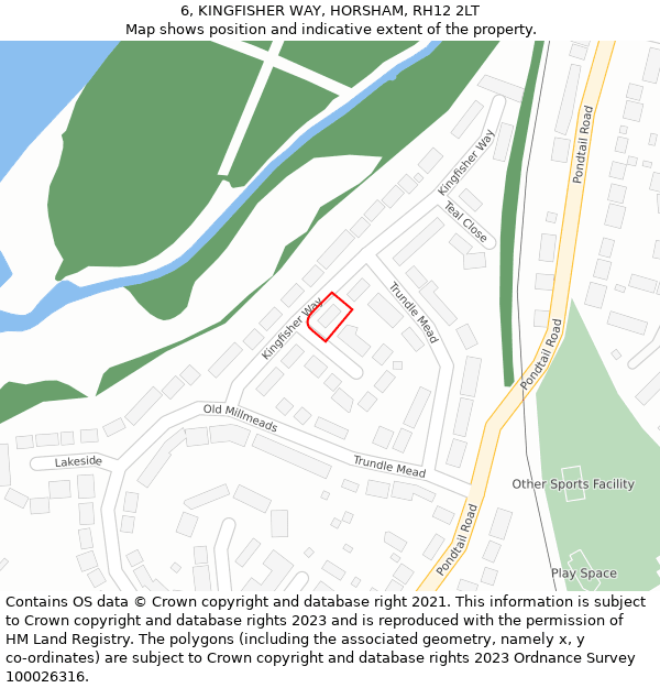 6, KINGFISHER WAY, HORSHAM, RH12 2LT: Location map and indicative extent of plot