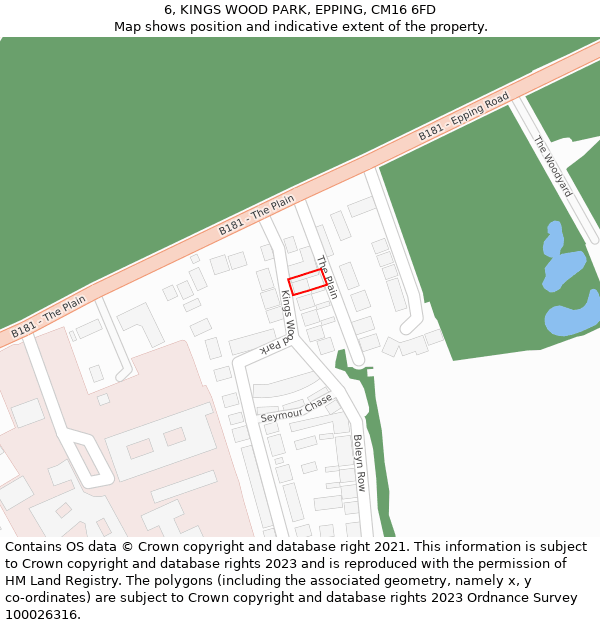 6, KINGS WOOD PARK, EPPING, CM16 6FD: Location map and indicative extent of plot