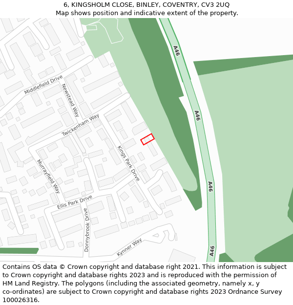 6, KINGSHOLM CLOSE, BINLEY, COVENTRY, CV3 2UQ: Location map and indicative extent of plot