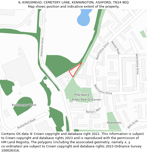 6, KINGSMEAD, CEMETERY LANE, KENNINGTON, ASHFORD, TN24 9EQ: Location map and indicative extent of plot