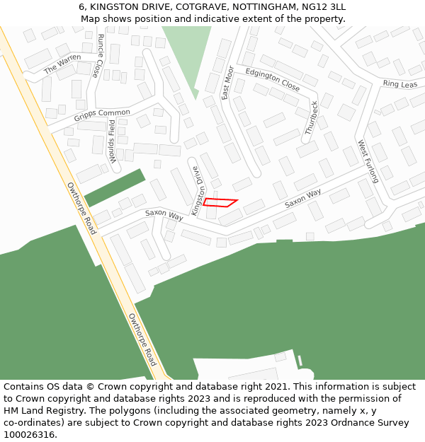 6, KINGSTON DRIVE, COTGRAVE, NOTTINGHAM, NG12 3LL: Location map and indicative extent of plot