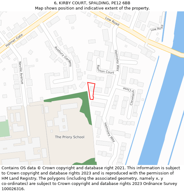 6, KIRBY COURT, SPALDING, PE12 6BB: Location map and indicative extent of plot