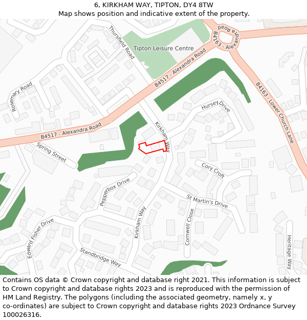 6, KIRKHAM WAY, TIPTON, DY4 8TW: Location map and indicative extent of plot