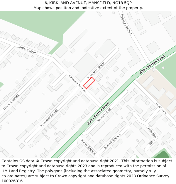 6, KIRKLAND AVENUE, MANSFIELD, NG18 5QP: Location map and indicative extent of plot