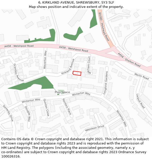 6, KIRKLAND AVENUE, SHREWSBURY, SY3 5LF: Location map and indicative extent of plot