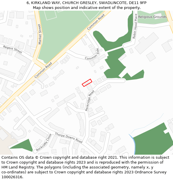 6, KIRKLAND WAY, CHURCH GRESLEY, SWADLINCOTE, DE11 9FP: Location map and indicative extent of plot