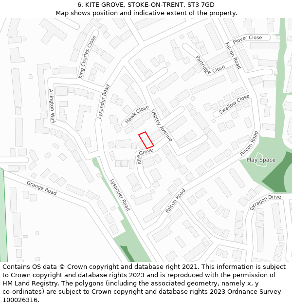 6, KITE GROVE, STOKE-ON-TRENT, ST3 7GD: Location map and indicative extent of plot