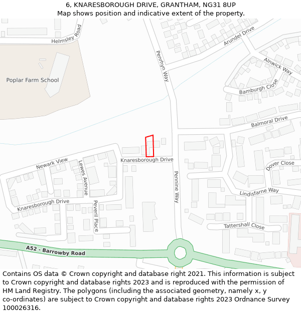 6, KNARESBOROUGH DRIVE, GRANTHAM, NG31 8UP: Location map and indicative extent of plot