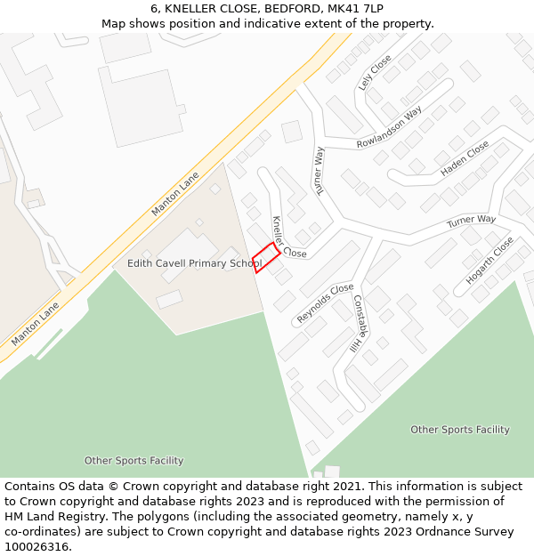 6, KNELLER CLOSE, BEDFORD, MK41 7LP: Location map and indicative extent of plot