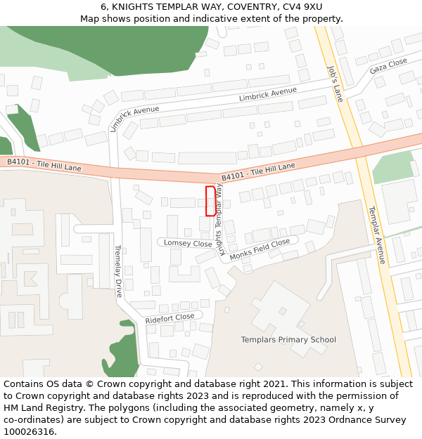 6, KNIGHTS TEMPLAR WAY, COVENTRY, CV4 9XU: Location map and indicative extent of plot