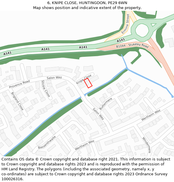 6, KNIPE CLOSE, HUNTINGDON, PE29 6WN: Location map and indicative extent of plot