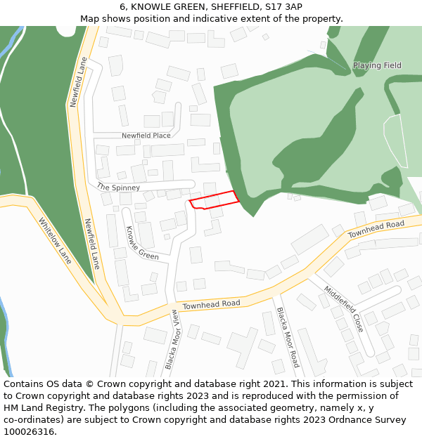 6, KNOWLE GREEN, SHEFFIELD, S17 3AP: Location map and indicative extent of plot