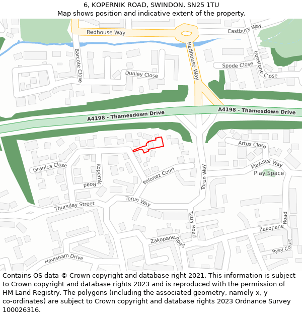 6, KOPERNIK ROAD, SWINDON, SN25 1TU: Location map and indicative extent of plot