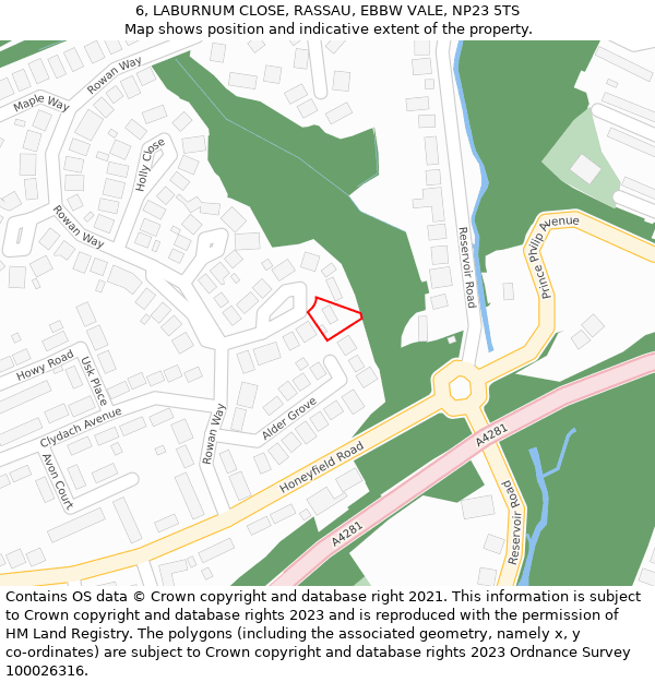 6, LABURNUM CLOSE, RASSAU, EBBW VALE, NP23 5TS: Location map and indicative extent of plot