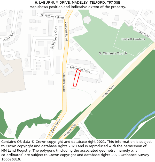 6, LABURNUM DRIVE, MADELEY, TELFORD, TF7 5SE: Location map and indicative extent of plot