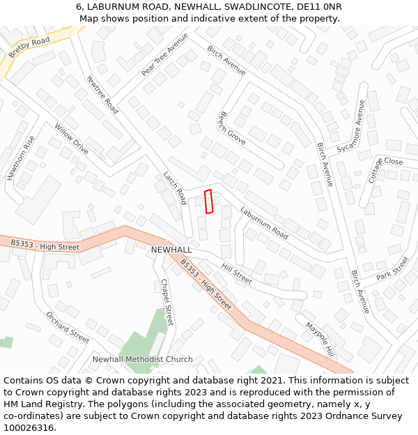 6, LABURNUM ROAD, NEWHALL, SWADLINCOTE, DE11 0NR: Location map and indicative extent of plot