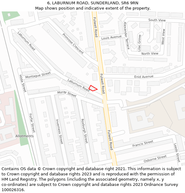 6, LABURNUM ROAD, SUNDERLAND, SR6 9RN: Location map and indicative extent of plot