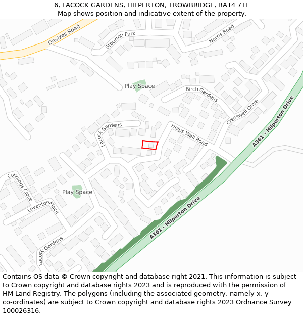 6, LACOCK GARDENS, HILPERTON, TROWBRIDGE, BA14 7TF: Location map and indicative extent of plot