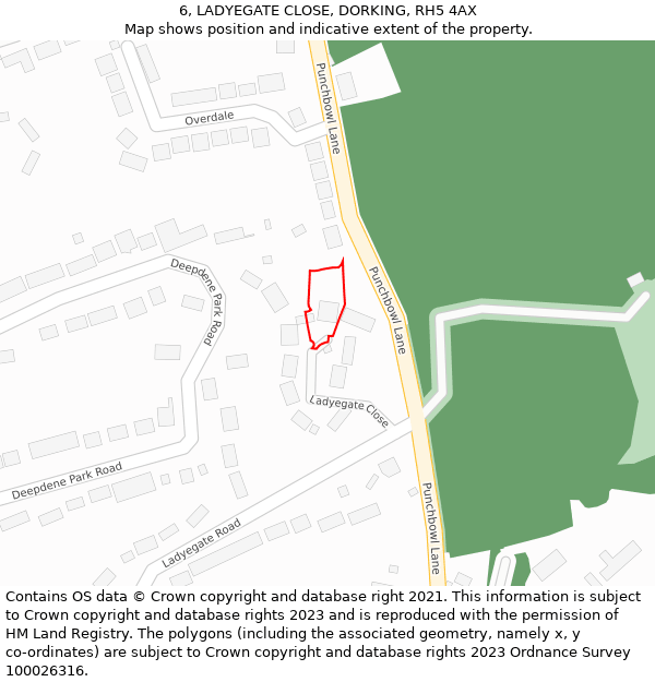 6, LADYEGATE CLOSE, DORKING, RH5 4AX: Location map and indicative extent of plot