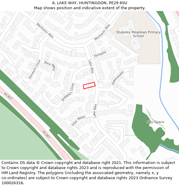 6, LAKE WAY, HUNTINGDON, PE29 6SU: Location map and indicative extent of plot