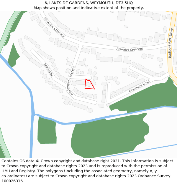6, LAKESIDE GARDENS, WEYMOUTH, DT3 5HQ: Location map and indicative extent of plot