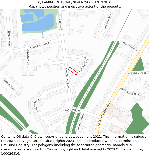 6, LAMBARDE DRIVE, SEVENOAKS, TN13 3HX: Location map and indicative extent of plot