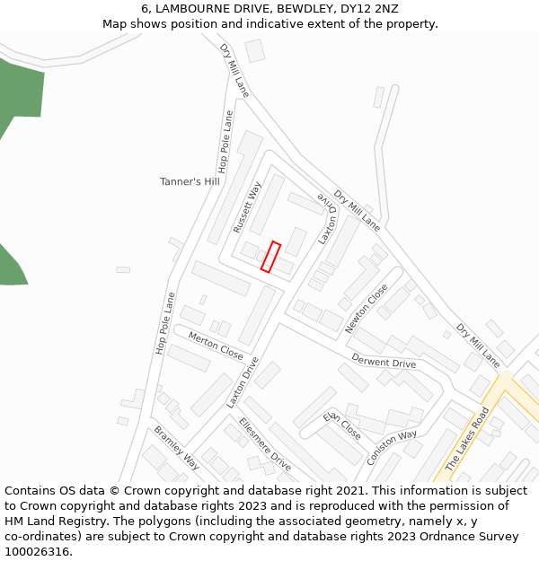 6, LAMBOURNE DRIVE, BEWDLEY, DY12 2NZ: Location map and indicative extent of plot