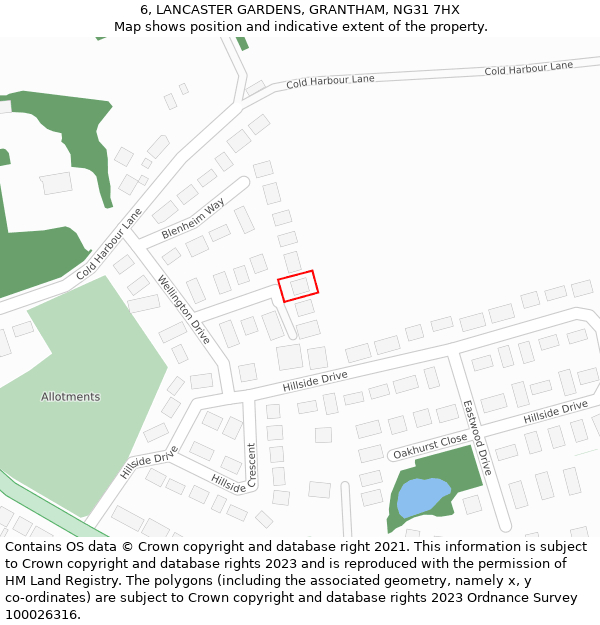 6, LANCASTER GARDENS, GRANTHAM, NG31 7HX: Location map and indicative extent of plot