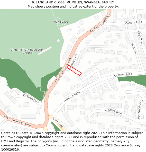 6, LANGLAND CLOSE, MUMBLES, SWANSEA, SA3 4LY: Location map and indicative extent of plot