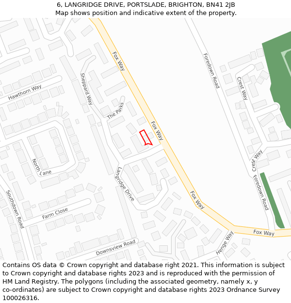 6, LANGRIDGE DRIVE, PORTSLADE, BRIGHTON, BN41 2JB: Location map and indicative extent of plot