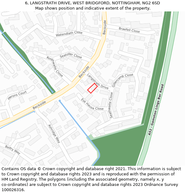 6, LANGSTRATH DRIVE, WEST BRIDGFORD, NOTTINGHAM, NG2 6SD: Location map and indicative extent of plot