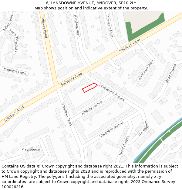 6, LANSDOWNE AVENUE, ANDOVER, SP10 2LY: Location map and indicative extent of plot