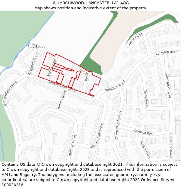6, LARCHWOOD, LANCASTER, LA1 4QG: Location map and indicative extent of plot