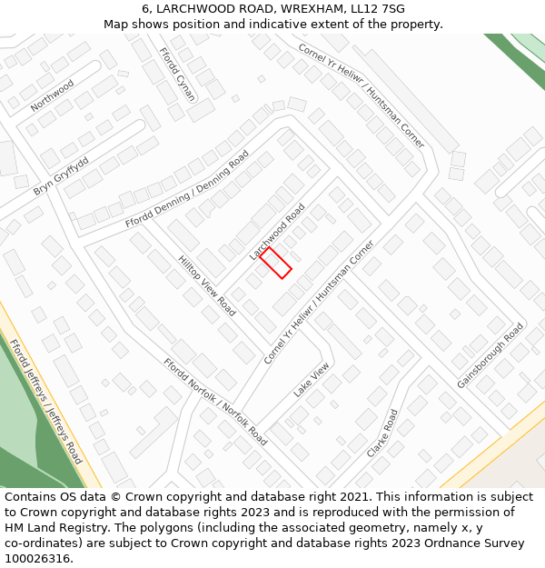 6, LARCHWOOD ROAD, WREXHAM, LL12 7SG: Location map and indicative extent of plot