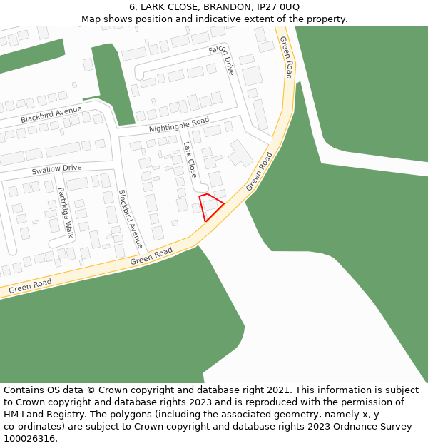 6, LARK CLOSE, BRANDON, IP27 0UQ: Location map and indicative extent of plot