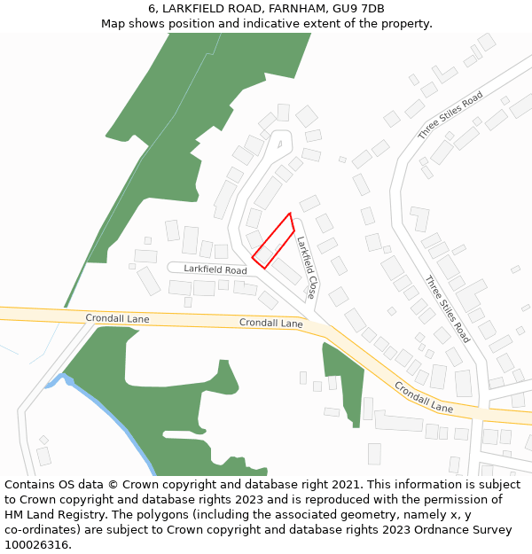 6, LARKFIELD ROAD, FARNHAM, GU9 7DB: Location map and indicative extent of plot