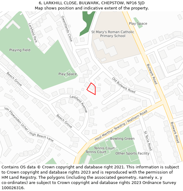 6, LARKHILL CLOSE, BULWARK, CHEPSTOW, NP16 5JD: Location map and indicative extent of plot