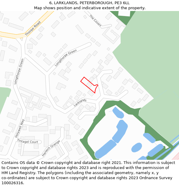 6, LARKLANDS, PETERBOROUGH, PE3 6LL: Location map and indicative extent of plot