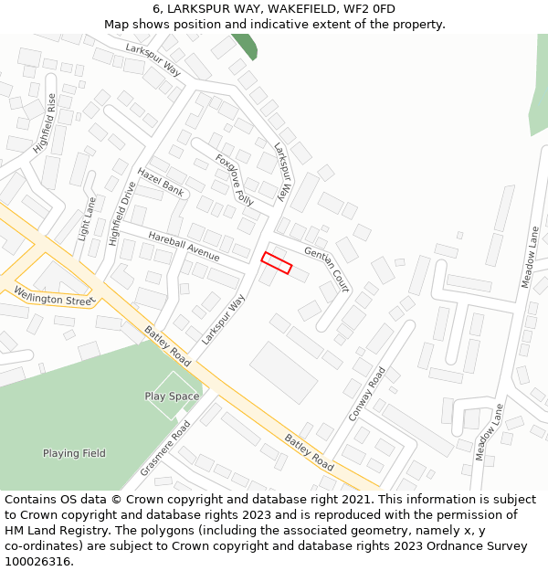 6, LARKSPUR WAY, WAKEFIELD, WF2 0FD: Location map and indicative extent of plot