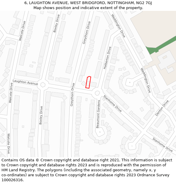 6, LAUGHTON AVENUE, WEST BRIDGFORD, NOTTINGHAM, NG2 7GJ: Location map and indicative extent of plot