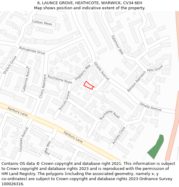 6, LAUNCE GROVE, HEATHCOTE, WARWICK, CV34 6EH: Location map and indicative extent of plot