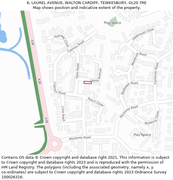 6, LAUREL AVENUE, WALTON CARDIFF, TEWKESBURY, GL20 7RE: Location map and indicative extent of plot