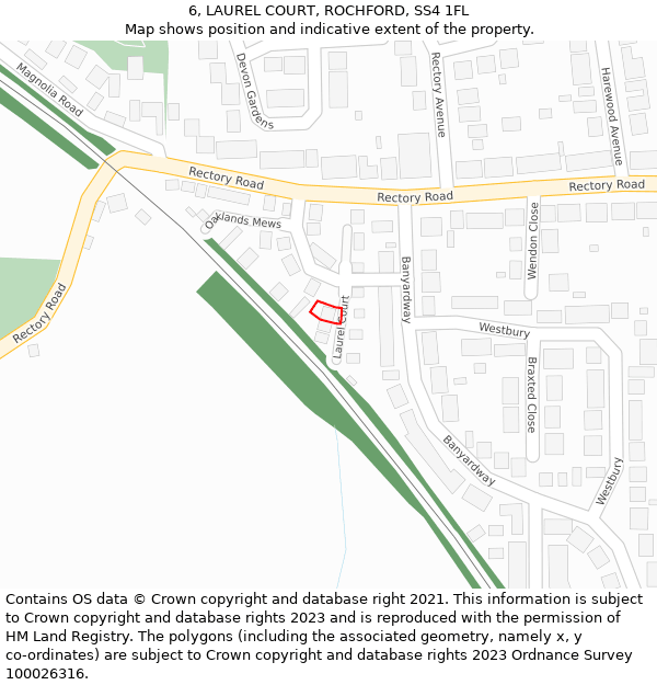 6, LAUREL COURT, ROCHFORD, SS4 1FL: Location map and indicative extent of plot