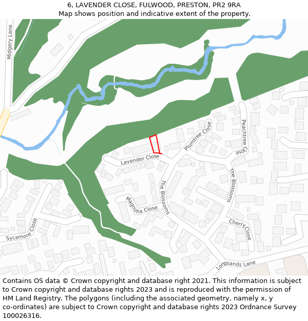 6, LAVENDER CLOSE, FULWOOD, PRESTON, PR2 9RA: Location map and indicative extent of plot