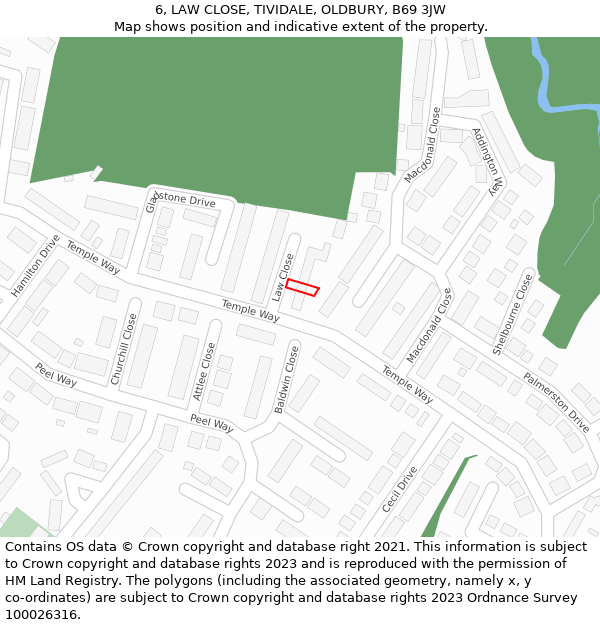 6, LAW CLOSE, TIVIDALE, OLDBURY, B69 3JW: Location map and indicative extent of plot